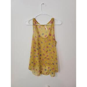 Chic Floral Print Yellow Tank Top - Size S